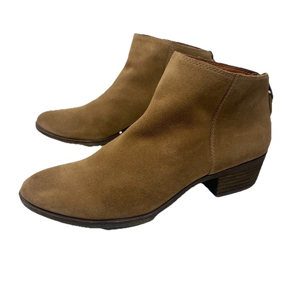Lucky Brand Womens Ankle Shoes 9.5 Bootie Brown Leather LP-BELVVA Zip Block Heel - Picture 2 of 14